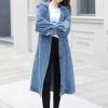 imagechouyatou Women Double Breasted Notch lapel Button Down Midi Long Denim Jean Jacket Trench Coat with BeltBlue