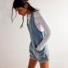 imagechouyatou Womens Casual Adjustable Strap Wide Leg Bib Denim Overalls Baggy Jean Romper Shorts with PocketsLight Blue