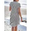 imagechouyatou Womens Casual Short Sleeve Striped Shirt Dress Notched VNeck Midi Long Beach DressBlack