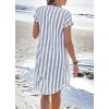 imagechouyatou Womens Casual Short Sleeve Striped Shirt Dress Notched VNeck Midi Long Beach DressBlue