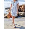 imagechouyatou Womens Casual Short Sleeve Striped Shirt Dress Notched VNeck Midi Long Beach DressBlue