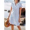 imagechouyatou Womens Casual Short Sleeve Striped Shirt Dress Notched VNeck Midi Long Beach DressBlue
