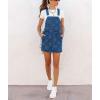 imagechouyatou Womens Cute Suspender Strap Denim Overall Mini Dress Boho Floral Pattern Short Jean DressBlue