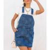 imagechouyatou Womens Cute Suspender Strap Denim Overall Mini Dress Boho Floral Pattern Short Jean DressBlue