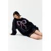 imagechouyatou Womens Elegant Polka Dot Sweatshirt Y2k Bow Printed Loose Fit Oversized Pullover TopsBlack