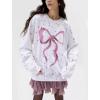 imagechouyatou Womens Elegant Polka Dot Sweatshirt Y2k Bow Printed Loose Fit Oversized Pullover TopsWhite