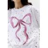 imagechouyatou Womens Elegant Polka Dot Sweatshirt Y2k Bow Printed Loose Fit Oversized Pullover TopsWhite