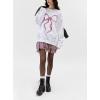imagechouyatou Womens Elegant Polka Dot Sweatshirt Y2k Bow Printed Loose Fit Oversized Pullover TopsWhite