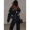 imagechouyatou Womens Fall Distressed Oversized Denim Jacket Embroidered Pearls Star Short Jean JacketBlack