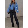 imagechouyatou Womens Fall Distressed Oversized Denim Jacket Embroidered Pearls Star Short Jean JacketDenim Blue