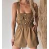 imagechouyatou Womens Summer Casual Denim Bib Overall Shorts Cute Cuffed Hem Jean Romper Jumpsuit ShortallsBrown