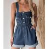 imagechouyatou Womens Summer Casual Denim Bib Overall Shorts Cute Cuffed Hem Jean Romper Jumpsuit ShortallsDark Blue