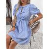 imagechouyatou Womens Summer Puff Sleeve Striped Mini Dress Casual Tie Knot Babydoll Tunic Swing Short DressBlue