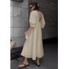 imagechouyatou Womens Summer Short Puff Sleeve Button Down Dress Cotton Linen Casual Midi Long ALine DressKhaki