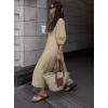 imagechouyatou Womens Summer Short Puff Sleeve Button Down Dress Cotton Linen Casual Midi Long ALine DressKhaki