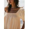 imagechouyatou Womens Summer Square Neck Tunic Dress Short Puff Sleeve Shirred ALine Mini Babydoll DressApricot
