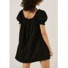 imagechouyatou Womens Summer Square Neck Tunic Dress Short Puff Sleeve Shirred ALine Mini Babydoll DressBlack