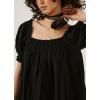 imagechouyatou Womens Summer Square Neck Tunic Dress Short Puff Sleeve Shirred ALine Mini Babydoll DressBlack