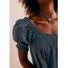 imagechouyatou Womens Summer Square Neck Tunic Dress Short Puff Sleeve Shirred ALine Mini Babydoll DressDark Blue