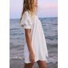 imagechouyatou Womens Summer Square Neck Tunic Dress Short Puff Sleeve Shirred ALine Mini Babydoll DressWhite