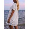 imagechouyatou Womens Summer Square Neck Tunic Dress Short Puff Sleeve Shirred ALine Mini Babydoll DressWhite
