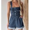 imagechouyatou Womens Suspender Strap Wide Leg Denim Overalls Cute Jean Romper Utility Cargo Overall ShortsDark Blue