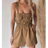 imagechouyatou Womens Suspender Strap Wide Leg Denim Overalls Cute Jean Romper Utility Cargo Overall ShortsKhaki