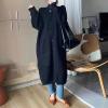 imagechouyatou Womens Warm Winter Stand Collar Cardigan Sweater Button Down Loose Oversized Mid Long Knit CoatBlack