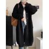 imagechouyatou Womens Warm Winter Stand Collar Cardigan Sweater Button Down Loose Oversized Mid Long Knit CoatBlack