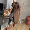 imagechouyatou Womens Warm Winter Stand Collar Cardigan Sweater Button Down Loose Oversized Mid Long Knit CoatBrown