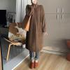 imagechouyatou Womens Warm Winter Stand Collar Cardigan Sweater Button Down Loose Oversized Mid Long Knit CoatBrown