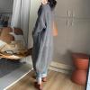 imagechouyatou Womens Warm Winter Stand Collar Cardigan Sweater Button Down Loose Oversized Mid Long Knit CoatGrey