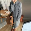 imagechouyatou Womens Warm Winter Stand Collar Cardigan Sweater Button Down Loose Oversized Mid Long Knit CoatGrey