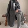 imagechouyatou Womens Warm Winter Stand Collar Cardigan Sweater Button Down Loose Oversized Mid Long Knit CoatGrey