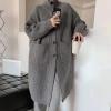 imagechouyatou Womens Warm Winter Stand Collar Cardigan Sweater Button Down Loose Oversized Mid Long Knit CoatGrey