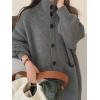 imagechouyatou Womens Warm Winter Stand Collar Cardigan Sweater Button Down Loose Oversized Mid Long Knit CoatGrey