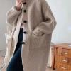 imagechouyatou Womens Warm Winter Stand Collar Cardigan Sweater Button Down Loose Oversized Mid Long Knit CoatKhaki