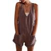imagechouyatou Womens Casual Adjustable Strap Wide Leg Bib Denim Overalls Baggy Jean Romper Shorts with PocketsBrown