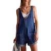imagechouyatou Womens Casual Adjustable Strap Wide Leg Bib Denim Overalls Baggy Jean Romper Shorts with PocketsDark Blue