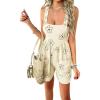 imagechouyatou Womens Cute Flower Suspender Strap Overalls Shorts Bib Wide Leg Jumpsuit Rompers with PocketsApricot