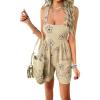 imagechouyatou Womens Cute Flower Suspender Strap Overalls Shorts Bib Wide Leg Jumpsuit Rompers with PocketsKhaki