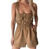 imagechouyatou Womens Summer Casual Denim Bib Overall Shorts Cute Cuffed Hem Jean Romper Jumpsuit ShortallsBrown
