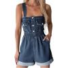imagechouyatou Womens Summer Casual Denim Bib Overall Shorts Cute Cuffed Hem Jean Romper Jumpsuit ShortallsDark Blue