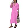 imagechouyatou Womens Summer Short Puff Sleeve Button Down Dress Cotton Linen Casual Midi Long ALine DressPink