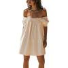 imagechouyatou Womens Summer Square Neck Tunic Dress Short Puff Sleeve Shirred ALine Mini Babydoll DressApricot