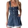imagechouyatou Womens Suspender Strap Wide Leg Denim Overalls Cute Jean Romper Utility Cargo Overall ShortsDark Blue
