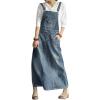 imagechouyatou Womens Vintage Adjustable Strap Denim Overall Dress Distressed ALine Pinafore Bib Jean DressRetro Blue