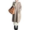 imagechouyatou Womens Warm Winter Stand Collar Cardigan Sweater Button Down Loose Oversized Mid Long Knit CoatKhaki