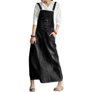 imagechouyatou Womens Vintage Adjustable Strap Denim Overall Dress Distressed ALine Pinafore Bib Jean DressBlack