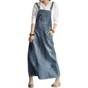 imagechouyatou Womens Vintage Adjustable Strap Denim Overall Dress Distressed ALine Pinafore Bib Jean DressRetro Blue